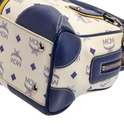 Pre Owned MCM Purple/White Visetos Coated Canvas and Leather Zip Satchel