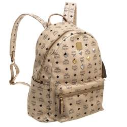 Pre Owned MCM Light Beige Visetos Coated Canvas and Leather Studded Stark Backpack