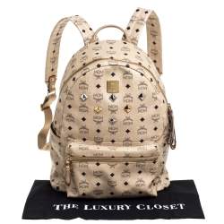 Pre Owned MCM Light Beige Visetos Coated Canvas and Leather Studded Stark Backpack
