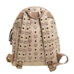 Pre Owned MCM Light Beige Visetos Coated Canvas and Leather Studded Stark Backpack