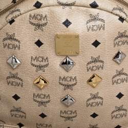 Pre Owned MCM Light Beige Visetos Coated Canvas and Leather Studded Stark Backpack
