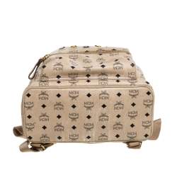 Pre Owned MCM Light Beige Visetos Coated Canvas and Leather Studded Stark Backpack