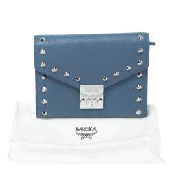 Pre Owned MCM Blue Leather Studded Trifold Wallet