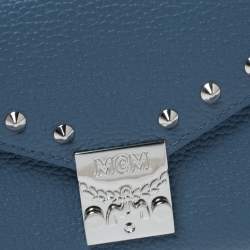 Pre Owned MCM Blue Leather Studded Trifold Wallet