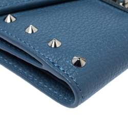 Pre Owned MCM Blue Leather Studded Trifold Wallet