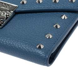 Pre Owned MCM Blue Leather Studded Trifold Wallet
