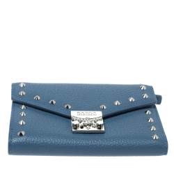 Pre Owned MCM Blue Leather Studded Trifold Wallet