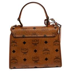 Pre Owned MCM Cognac Visetos Coated Canvas Heritage Top Handle Bag