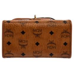 Pre Owned MCM Cognac Visetos Coated Canvas Heritage Top Handle Bag