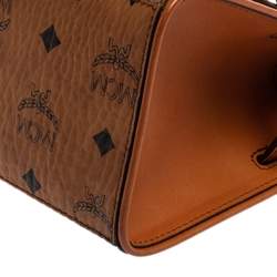 Pre Owned MCM Cognac Visetos Coated Canvas Heritage Top Handle Bag