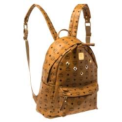 Pre Owned MCM Cognac Visetos Coated Canvas Stark Studded Backpack