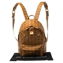 Pre Owned MCM Cognac Visetos Coated Canvas Stark Studded Backpack