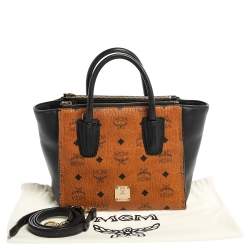 Pre Owned MCM Black/Cognac Visetos Coated Canvas and Leather Small Kathy Tote