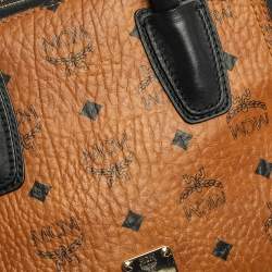 Pre Owned MCM Black/Cognac Visetos Coated Canvas and Leather Small Kathy Tote