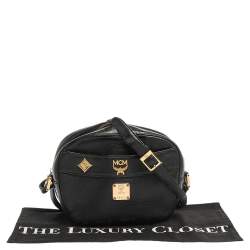 Pre Owned MCM Black Leather Studded Camera Shoulder Bag