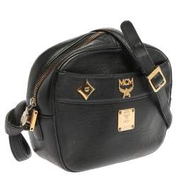 Pre Owned MCM Black Leather Studded Camera Shoulder Bag