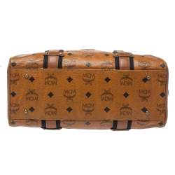 Pre Owned MCM Cognac Visetos Coated Canvas Boston Satchel