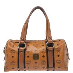 Pre Owned MCM Cognac Visetos Coated Canvas Boston Satchel