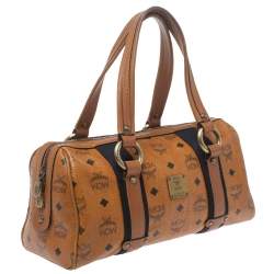 Pre Owned MCM Cognac Visetos Coated Canvas Boston Satchel
