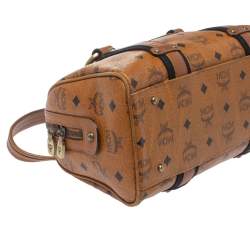 Pre Owned MCM Cognac Visetos Coated Canvas Boston Satchel