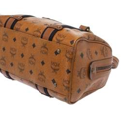 Pre Owned MCM Cognac Visetos Coated Canvas Boston Satchel