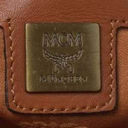 Pre Owned MCM Cognac Visetos Coated Canvas Boston Satchel