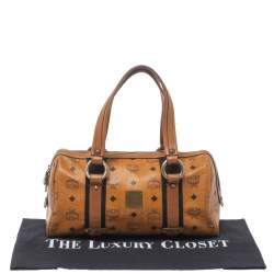 Pre Owned MCM Cognac Visetos Coated Canvas Boston Satchel