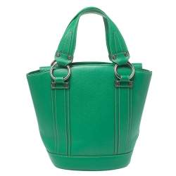 Pre Owned MCM Green Leather Studded Flap Bucket Bag
