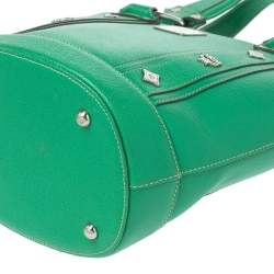 Pre Owned MCM Green Leather Studded Flap Bucket Bag