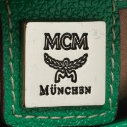 Pre Owned MCM Green Leather Studded Flap Bucket Bag