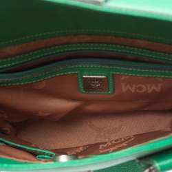 Pre Owned MCM Green Leather Studded Flap Bucket Bag