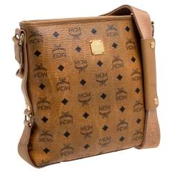 MCM Cognac Visetos Canvas Messenger Bag