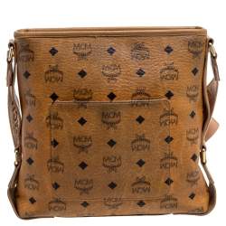 MCM Cognac Visetos Canvas Messenger Bag