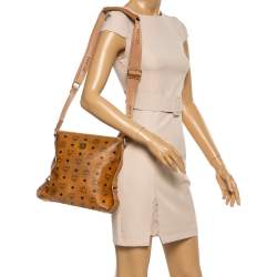 MCM Cognac Visetos Canvas Messenger Bag