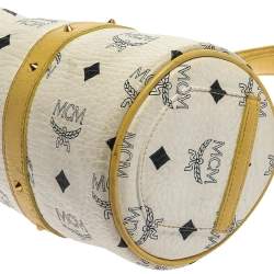 Pre Owned MCM White/Yellow Visetos Coated Canvas and Leather Mini Rolle Boston Bag