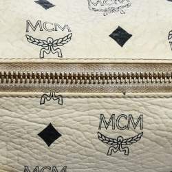 Pre Owned MCM White/Yellow Visetos Coated Canvas and Leather Mini Rolle Boston Bag
