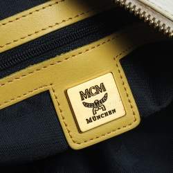 Pre Owned MCM White/Yellow Visetos Coated Canvas and Leather Mini Rolle Boston Bag
