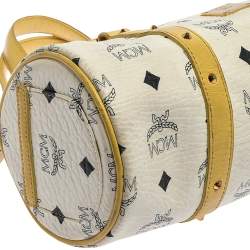 Pre Owned MCM White/Yellow Visetos Coated Canvas and Leather Mini Rolle Boston Bag