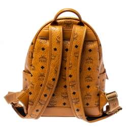 Pre Owned MCM Tan Floral Print Coated Canvas Small Stark Backpack