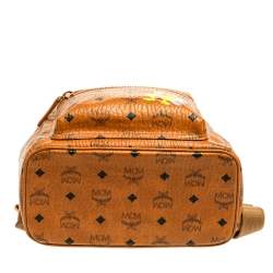 Pre Owned MCM Tan Floral Print Coated Canvas Small Stark Backpack