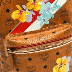 Pre Owned MCM Tan Floral Print Coated Canvas Small Stark Backpack