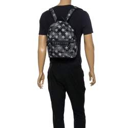 Pre Owned MCM Black/Grey Munich Lion Camo Print Coated Canvas and Leather Stark Backpack