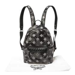 Pre Owned MCM Black/Grey Munich Lion Camo Print Coated Canvas and Leather Stark Backpack