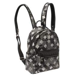 Pre Owned MCM Black/Grey Munich Lion Camo Print Coated Canvas and Leather Stark Backpack
