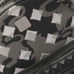 Pre Owned MCM Black/Grey Munich Lion Camo Print Coated Canvas and Leather Stark Backpack