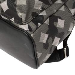 Pre Owned MCM Black/Grey Munich Lion Camo Print Coated Canvas and Leather Stark Backpack