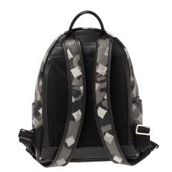 Pre Owned MCM Black/Grey Munich Lion Camo Print Coated Canvas and Leather Stark Backpack