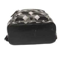Pre Owned MCM Black/Grey Munich Lion Camo Print Coated Canvas and Leather Stark Backpack