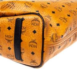 Pre Owned MCM Cognac/Black Visetos Coated Canvas And Leather Large Anya Tote