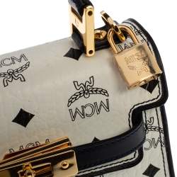 Pre Owned MCM White Visetos Coated Canvas and Leather Heritage Top Handle Bag